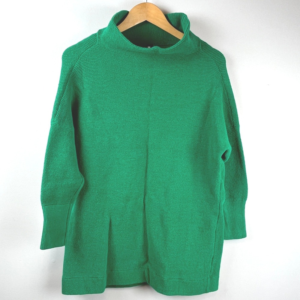 2/$30 Free People Slouchy Tunic Green Ribbed Mock Neck Oversized Sweater S - Picture 3 of 7